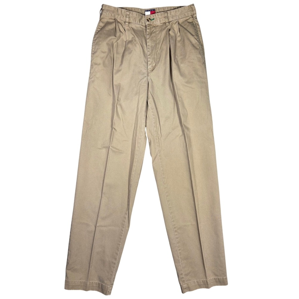 Tommy Hilfiger Mens Pleated Chino Pants Khaki Tan Cotton 30x32 Straight Leg